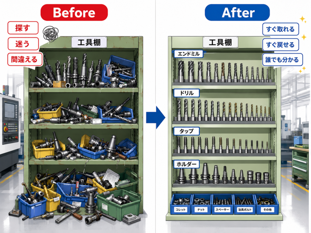5S前後の工具棚比較