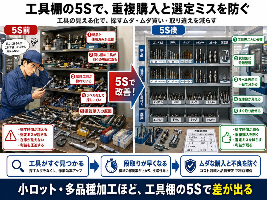 工具棚の5Sで、重複購入と選定ミスを防ぐ