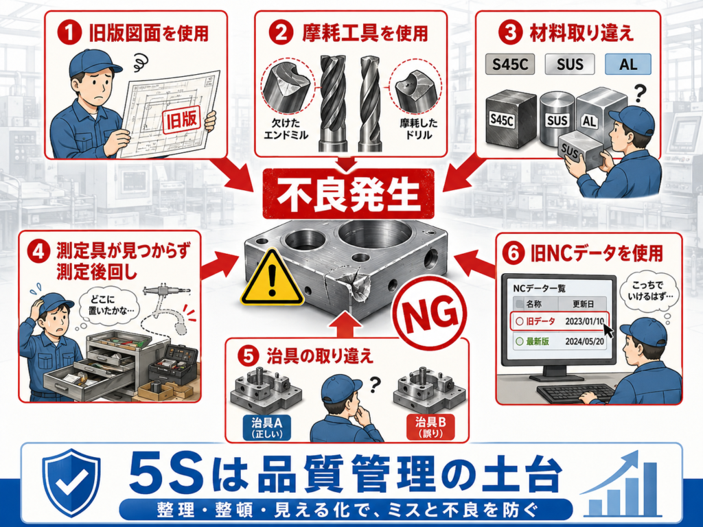 5S不足は加工ミス・不良につながる